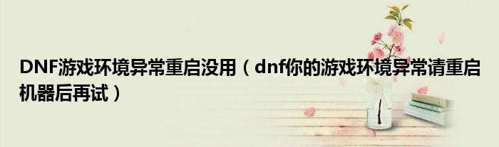 DNF游戏环境异常重启没用（dnf你的游戏环境异常请重启机器后再试）