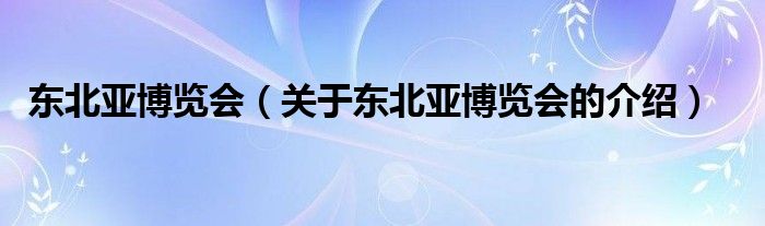 东北亚博览会（关于东北亚博览会的介绍）