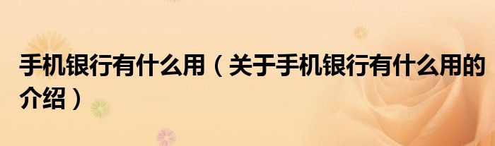 手机银行有什么用（关于手机银行有什么用的介绍）