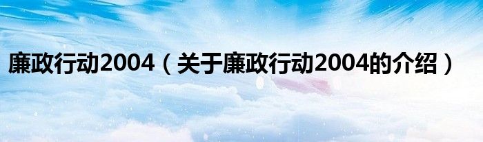 廉政行动2004（关于廉政行动2004的介绍）