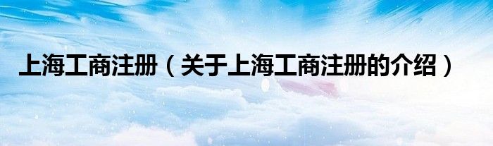 上海工商注册（关于上海工商注册的介绍）