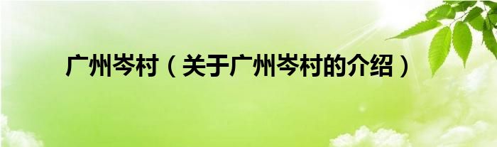 广州岑村（关于广州岑村的介绍）