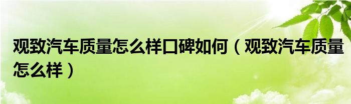 观致汽车质量怎么样口碑如何（观致汽车质量怎么样）