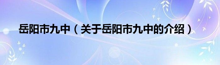 岳阳市九中（关于岳阳市九中的介绍）