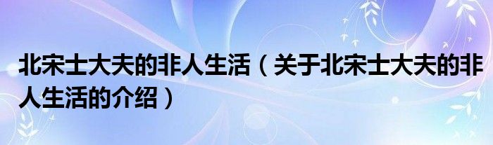 北宋士大夫的非人生活（关于北宋士大夫的非人生活的介绍）