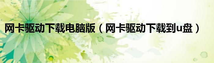 网卡驱动下载电脑版（网卡驱动下载到u盘）