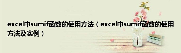 excel中sumif函数的使用方法（excel中sumif函数的使用方法及实例）
