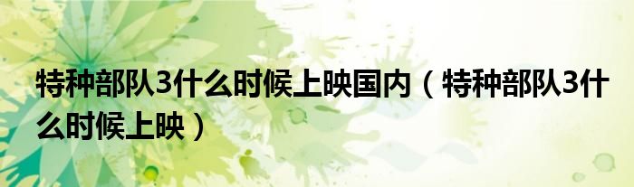 特种部队3什么时候上映国内（特种部队3什么时候上映）