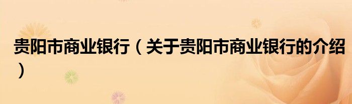 贵阳市商业银行（关于贵阳市商业银行的介绍）