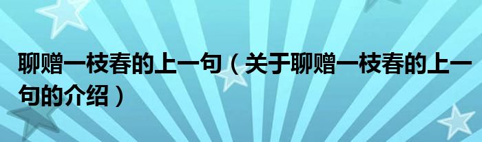 聊赠一枝春的上一句（关于聊赠一枝春的上一句的介绍）
