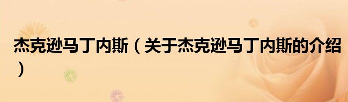 杰克逊马丁内斯（关于杰克逊马丁内斯的介绍）