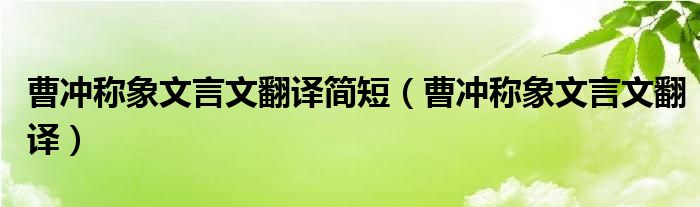 曹冲称象文言文翻译简短（曹冲称象文言文翻译）