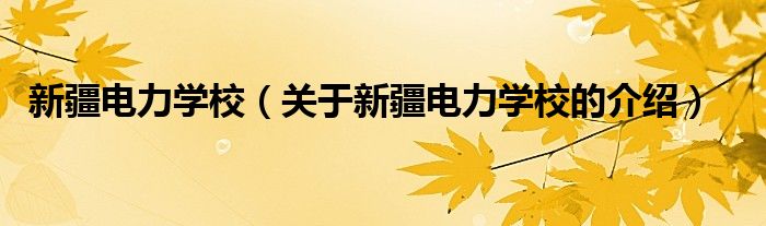 新疆电力学校（关于新疆电力学校的介绍）