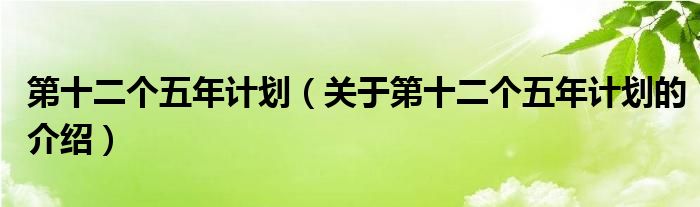 第十二个五年计划（关于第十二个五年计划的介绍）