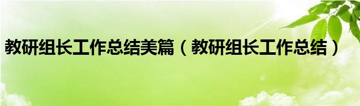 教研组长工作总结美篇（教研组长工作总结）