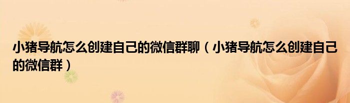 小猪导航怎么创建自己的微信群聊（小猪导航怎么创建自己的微信群）