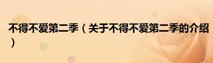 不得不爱第二季（关于不得不爱第二季的介绍）