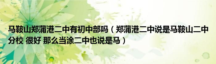 马鞍山郑蒲港二中有初中部吗（郑蒲港二中说是马鞍山二中分校 很好 那么当涂二中也说是马）