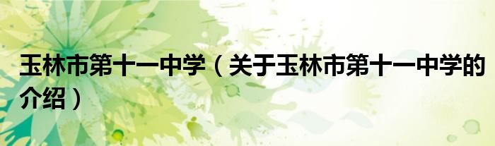 玉林市第十一中学（关于玉林市第十一中学的介绍）