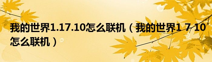 我的世界1.17.10怎么联机（我的世界1 7 10怎么联机）