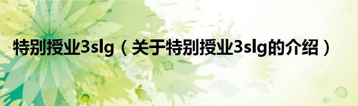 特别授业3slg（关于特别授业3slg的介绍）