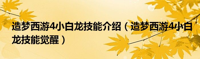 造梦西游4小白龙技能介绍（造梦西游4小白龙技能觉醒）