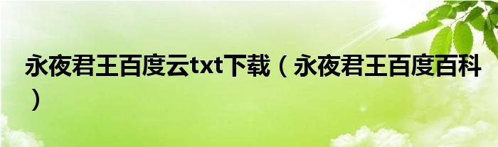 永夜君王百度云txt下载（永夜君王百度百科）