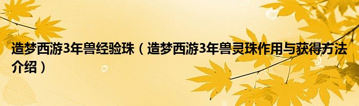 造梦西游3年兽经验珠（造梦西游3年兽灵珠作用与获得方法介绍）