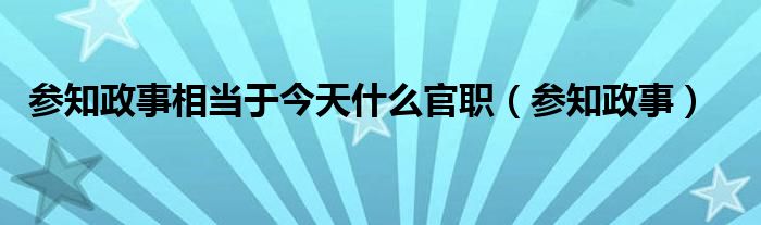 参知政事相当于今天什么官职（参知政事）