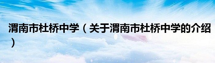 渭南市杜桥中学（关于渭南市杜桥中学的介绍）