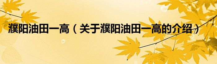 濮阳油田一高（关于濮阳油田一高的介绍）
