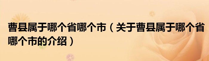 曹县属于哪个省哪个市（关于曹县属于哪个省哪个市的介绍）