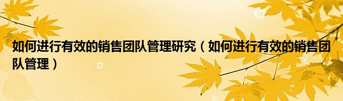 如何进行有效的销售团队管理研究（如何进行有效的销售团队管理）