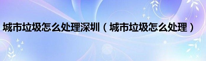 城市垃圾怎么处理深圳（城市垃圾怎么处理）