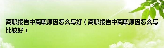 离职报告中离职原因怎么写好（离职报告中离职原因怎么写比较好）