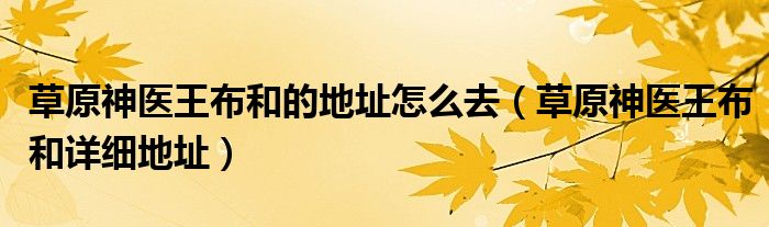 草原神医王布和的地址怎么去（草原神医王布和详细地址）