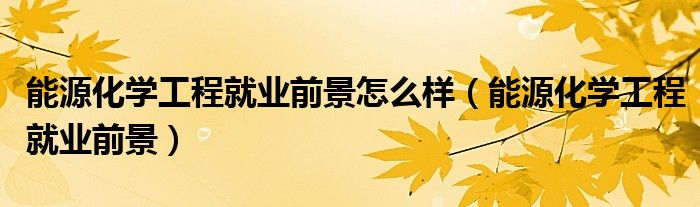 能源化学工程就业前景怎么样（能源化学工程就业前景）