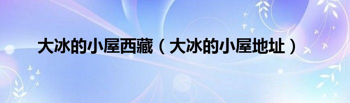 大冰的小屋西藏（大冰的小屋地址）