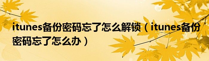 itunes备份密码忘了怎么解锁（itunes备份密码忘了怎么办）