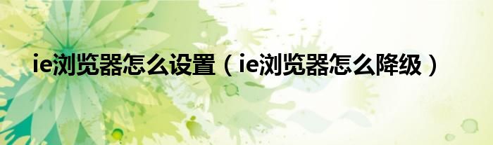 ie浏览器怎么设置（ie浏览器怎么降级）