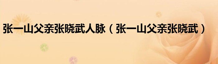 张一山父亲张晓武人脉（张一山父亲张晓武）