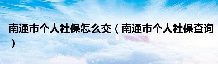 南通市个人社保怎么交（南通市个人社保查询）