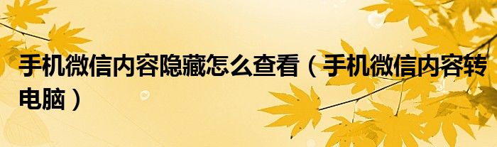 手机微信内容隐藏怎么查看（手机微信内容转电脑）