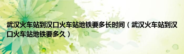 武汉火车站到汉口火车站地铁要多长时间（武汉火车站到汉口火车站地铁要多久）