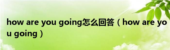 how are you going怎么回答（how are you going）