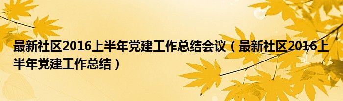 最新社区2016上半年党建工作总结会议（最新社区2016上半年党建工作总结）