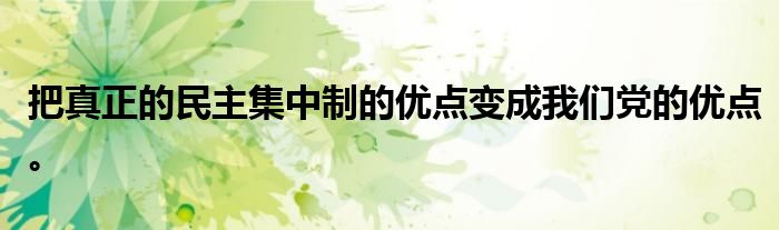 把真正的民主集中制的优点变成我们党的优点。