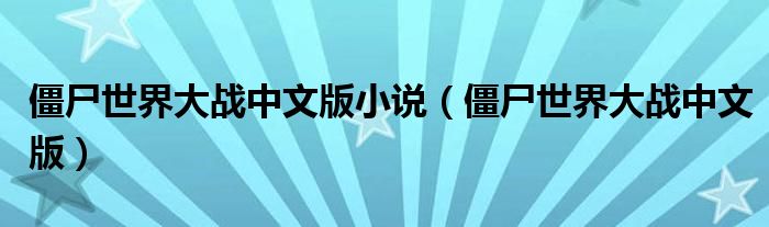 僵尸世界大战中文版小说（僵尸世界大战中文版）