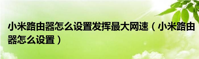 小米路由器怎么设置发挥最大网速（小米路由器怎么设置）