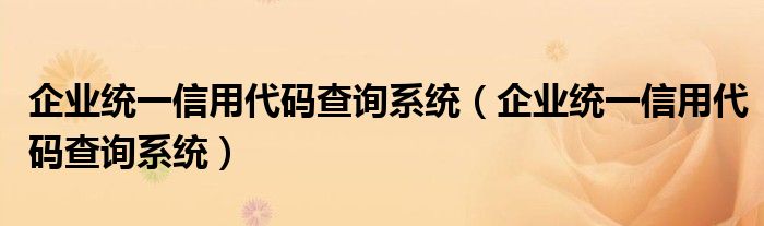 企业统一信用代码查询系统（企业统一信用代码查询系统）